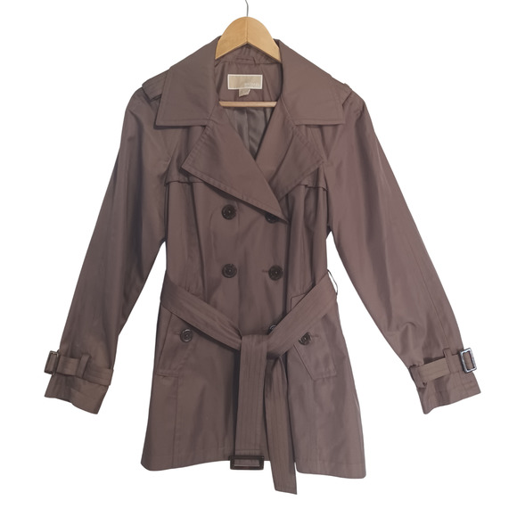 Michael Kors Jackets & Blazers - Michael Kors Women's Size M Short Belted Double Breasted Trench Coat Brown